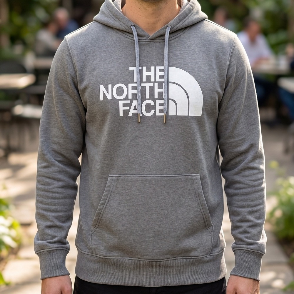The North Face Mens Half Dome Pullover Hoodie Grey Logo Fleece Sweatshirt L